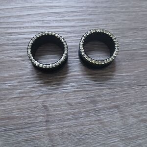 Black and Silver Rhinestone Ear Gauges